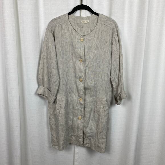 Eileen Fisher Cream Organic Linen Button Front Longline Jacket Sz.M - Picture 4 of 14